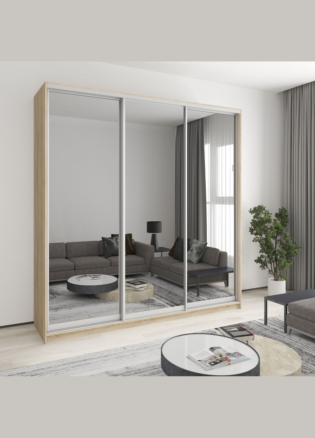 Шкаф-купе трехдверный Стандарт AL 3 Зеркала 230x60x240 см (MBS-1869) MebelStar (346289601)