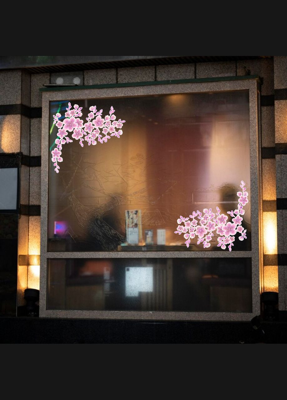 Наклейка вінілова інтер'єрна декор на вікно (вітрину, скло, дзеркало) "Гілки квітучої Сакури. Квіти Сакури" з оракалу Кавун (316116254)