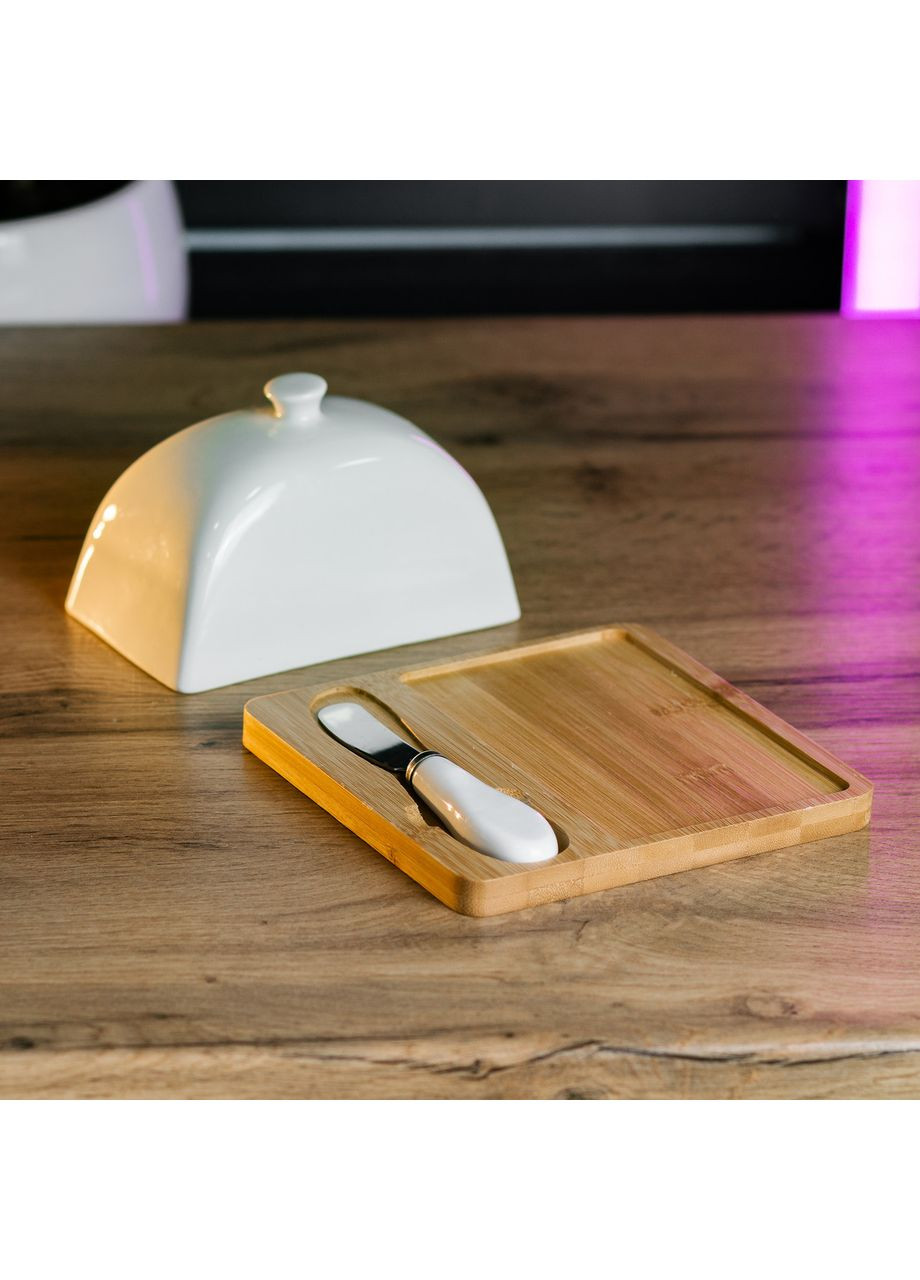 Масленка керамическая 15×15×9 см с ножом на подставке HP1255 Yiwu (351432222)