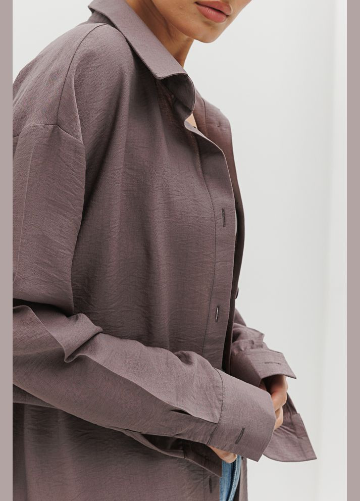 Жіноча сорочка графітова oversize з жатою текстурою Arjen (289842586)