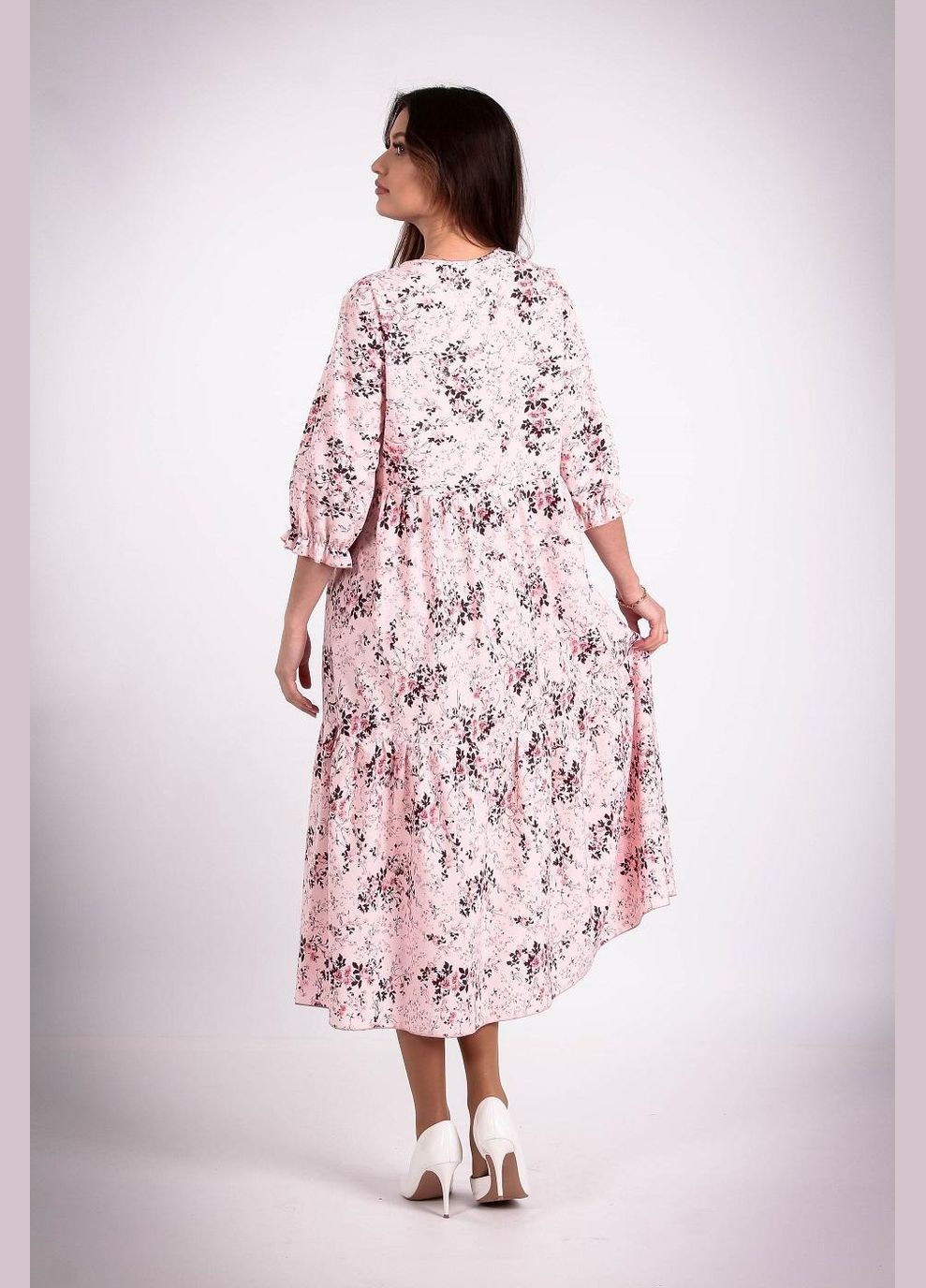 Розовое кэжуал платье женское 072 цветы серый софт розовый Актуаль