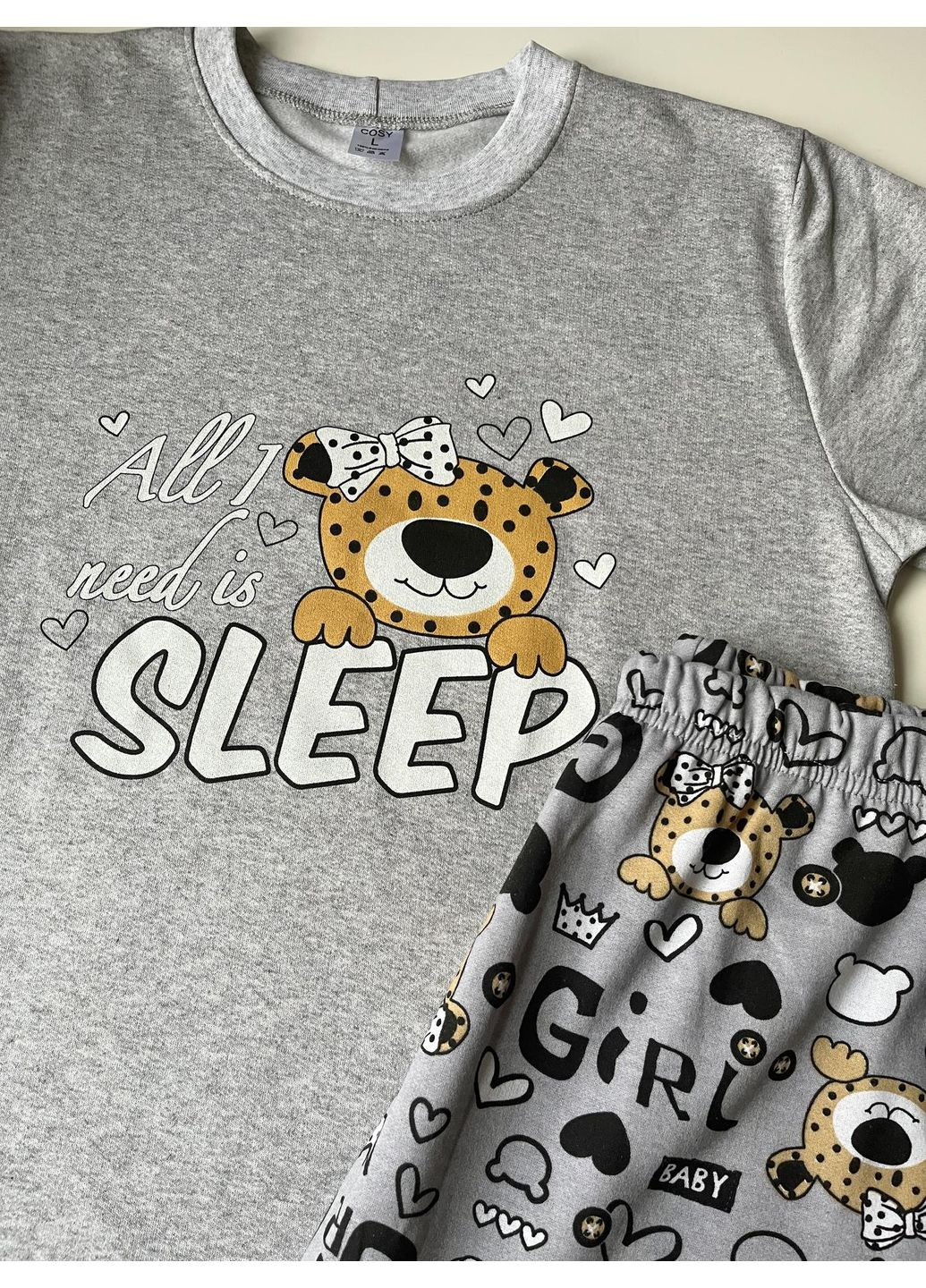 Серая всесезон теплая женская пижама с начесом м Vishnya