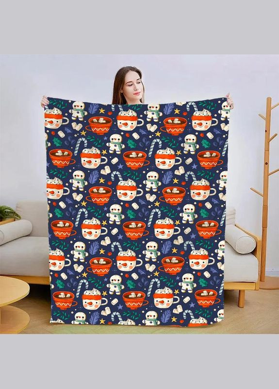 Плед покрывало Новогоднее настроение 135х160 Разноцветное Плюш-велюр No Brand (315150882)