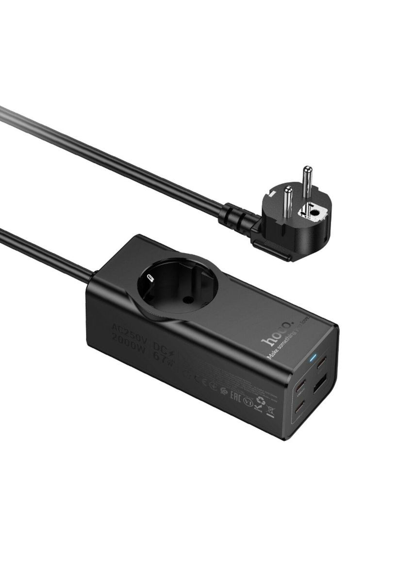 Сетевой удлинитель NS9 Wisdom 1-position (PD67W/3C1A) desktop socket (EU/GER) Black Hoco (335807128)