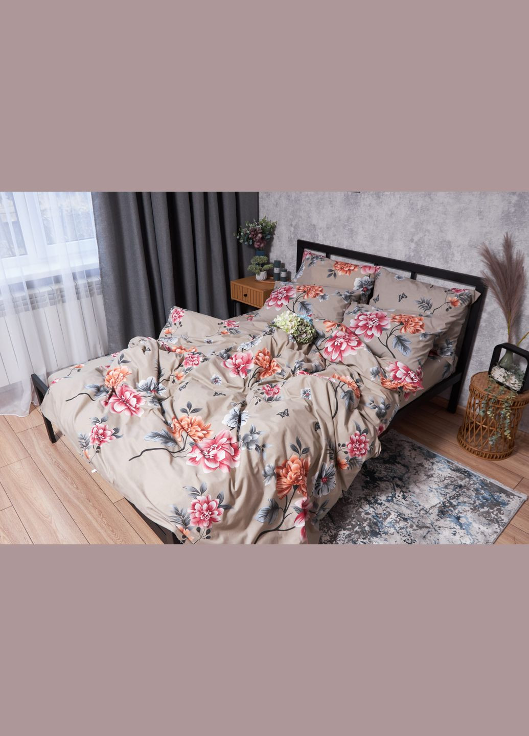 Комплект постільної білизни Бязь Gold Люкс «» євро 200х220 наволочки 2х40х60 (MS-820001888) Moon&Star Peony Brown (285717592)