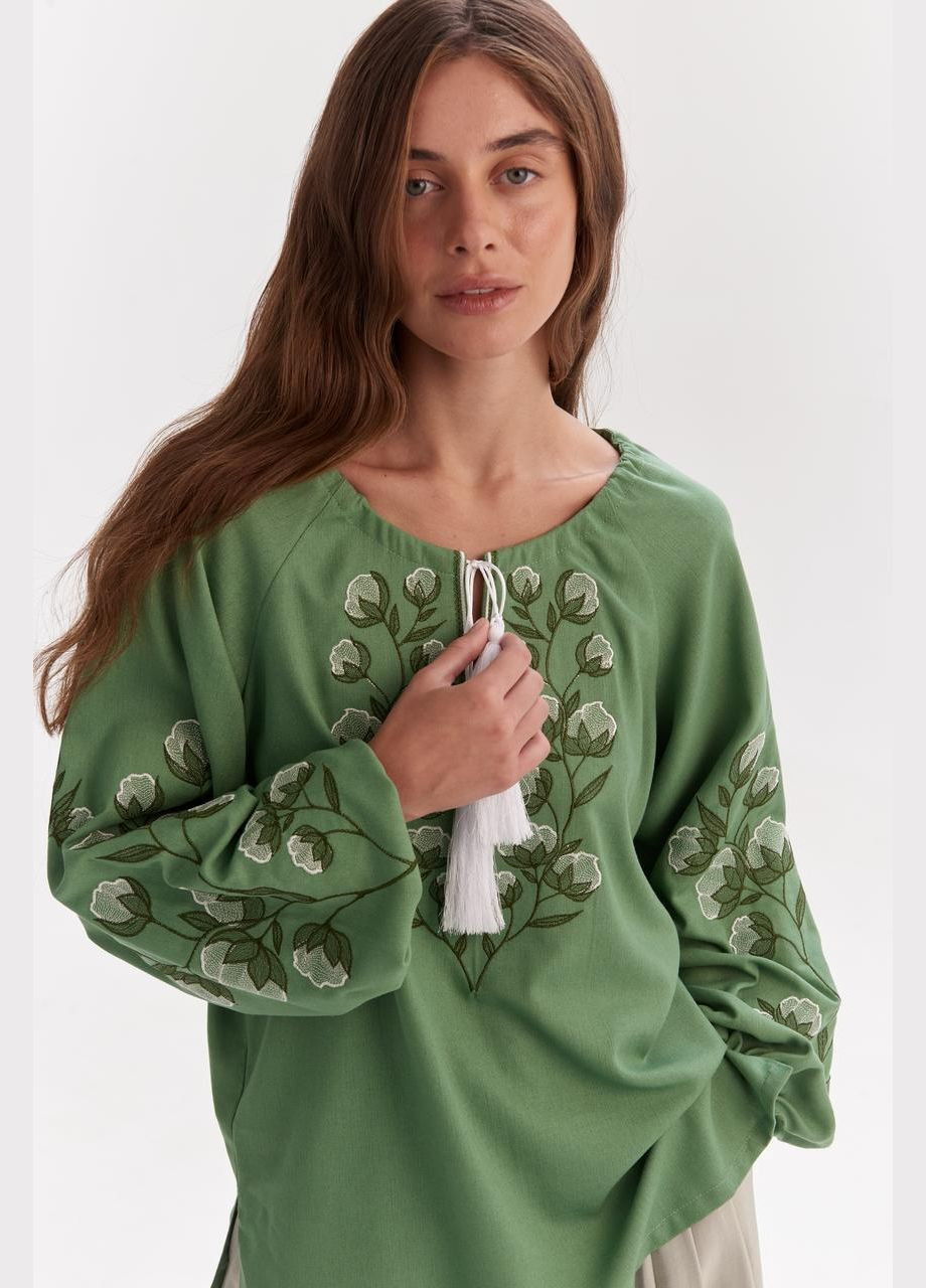 Зелена жіноча вишиванка "бавовна" l MEREZHKA візерунок орнамент льон (327370792)