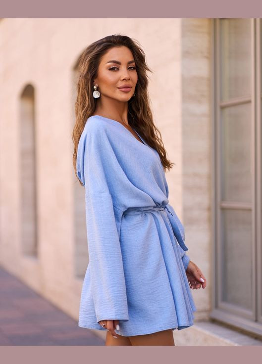 Голубое повседневный платья на запах ISSA PLUS однотонное