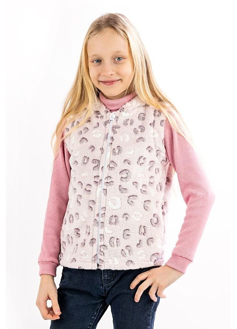 Детская жилетка с капюшоном пудра леопардовый принт мягкий велсофт V&V (362038993)