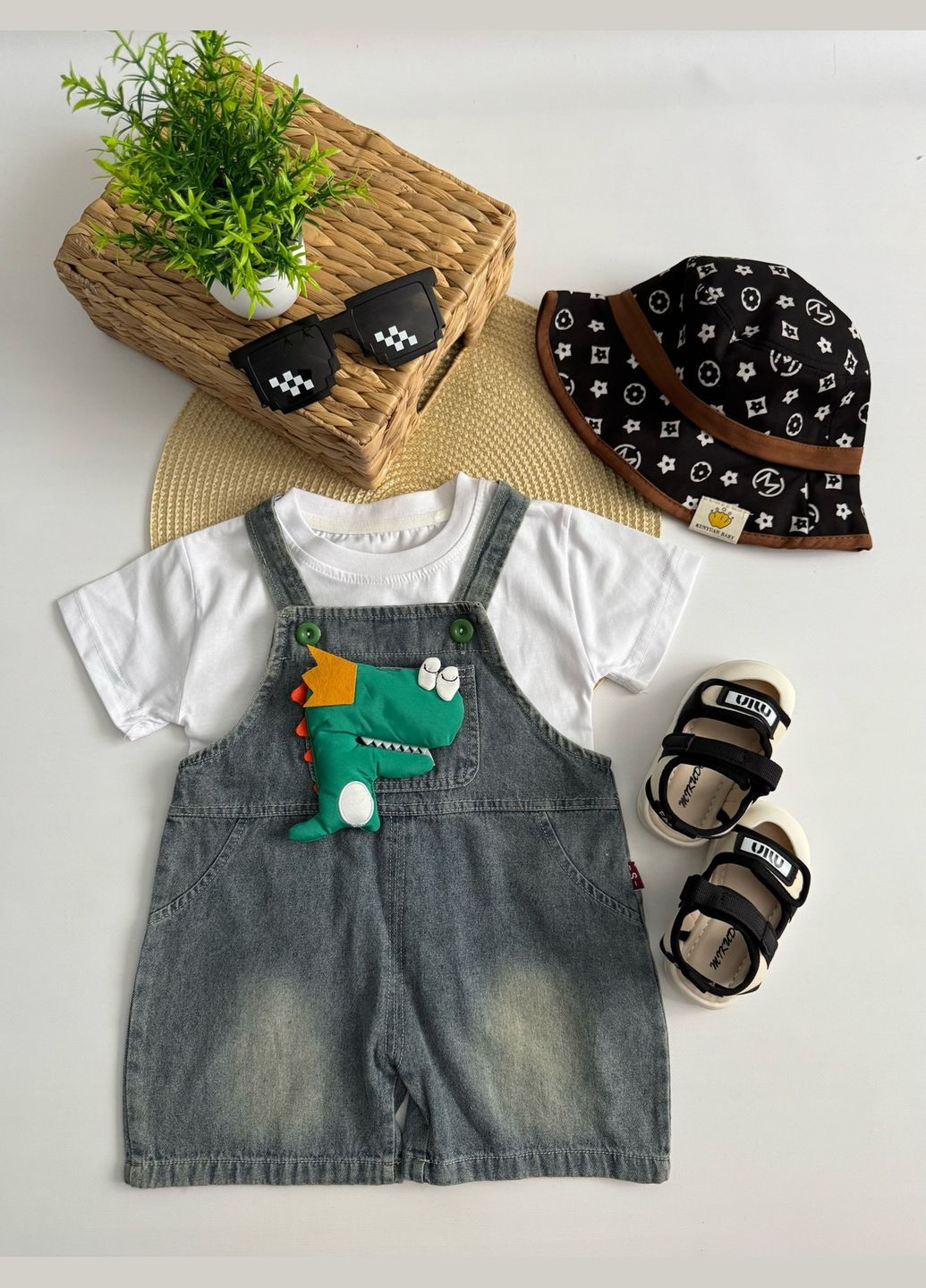 Комбинированный демисезонный костюм для мальчика на лето с динозавриком 10870 No Brand