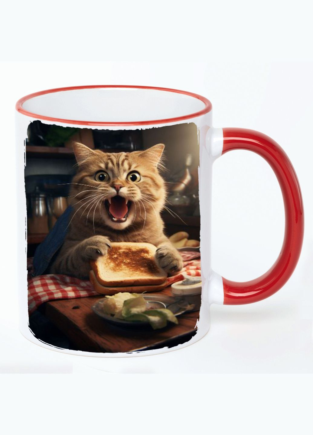 Чашка Cats (кружка, кружка) #013 Белая с Красной ручкой 330 мл No Brand (322715543)