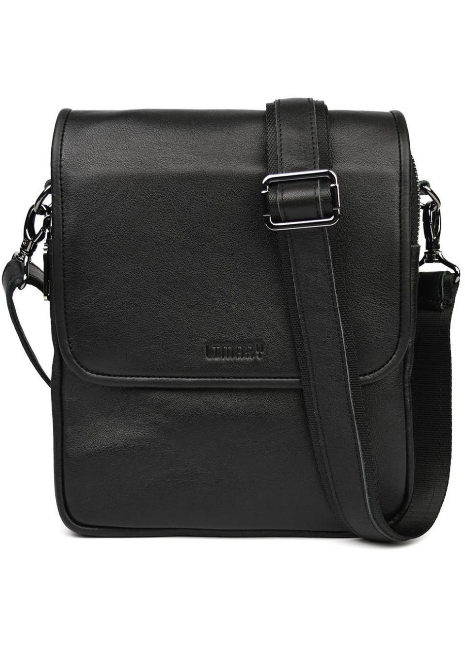 Сумка планшет через плече з натуральної шкіри чоловіча для документів та для телефону маленька Чорний 40330 LIMARY (361348653)