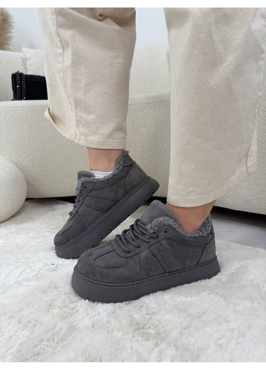 Кроссовки с мехом и экозамшей внутри No Brand серые (362914318)