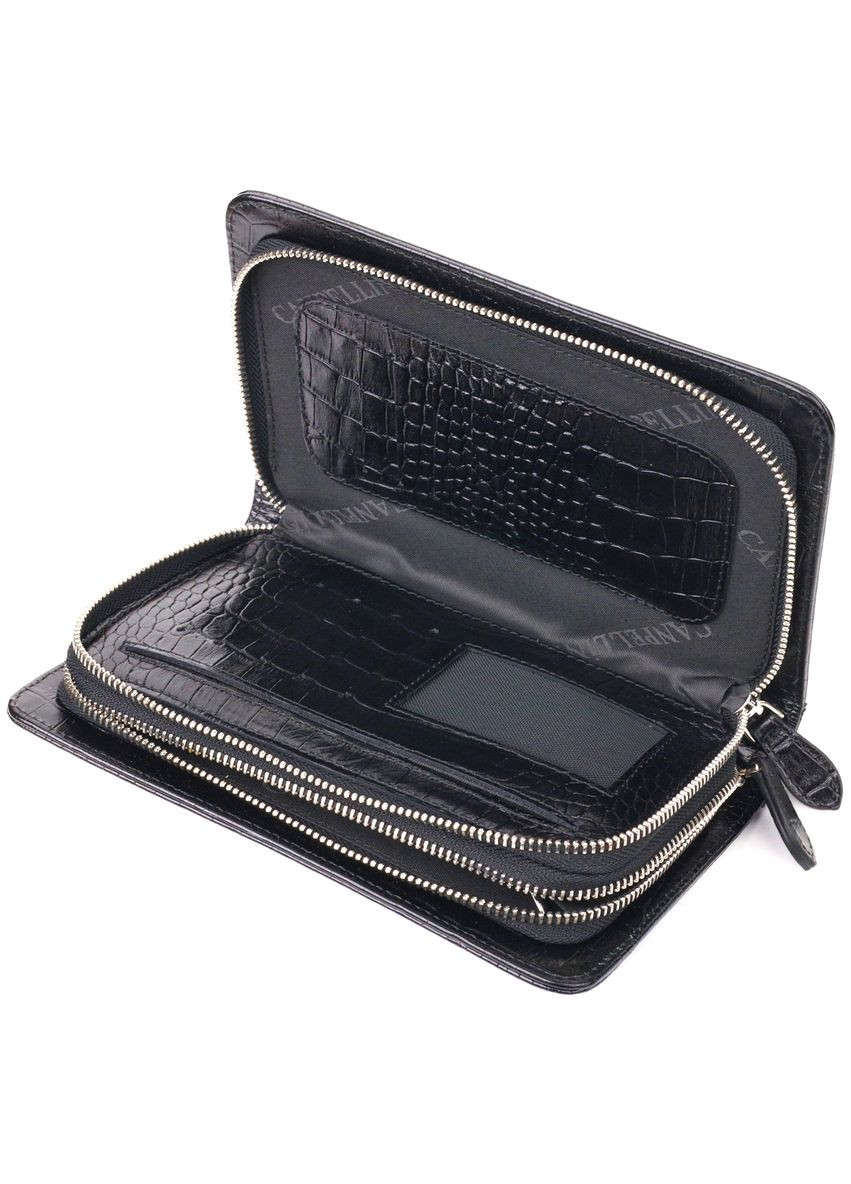 Чоловіча шкіряна барсетка на два відділення з тисненням під крокодила 21570 Чорний Canpellini (302008491)