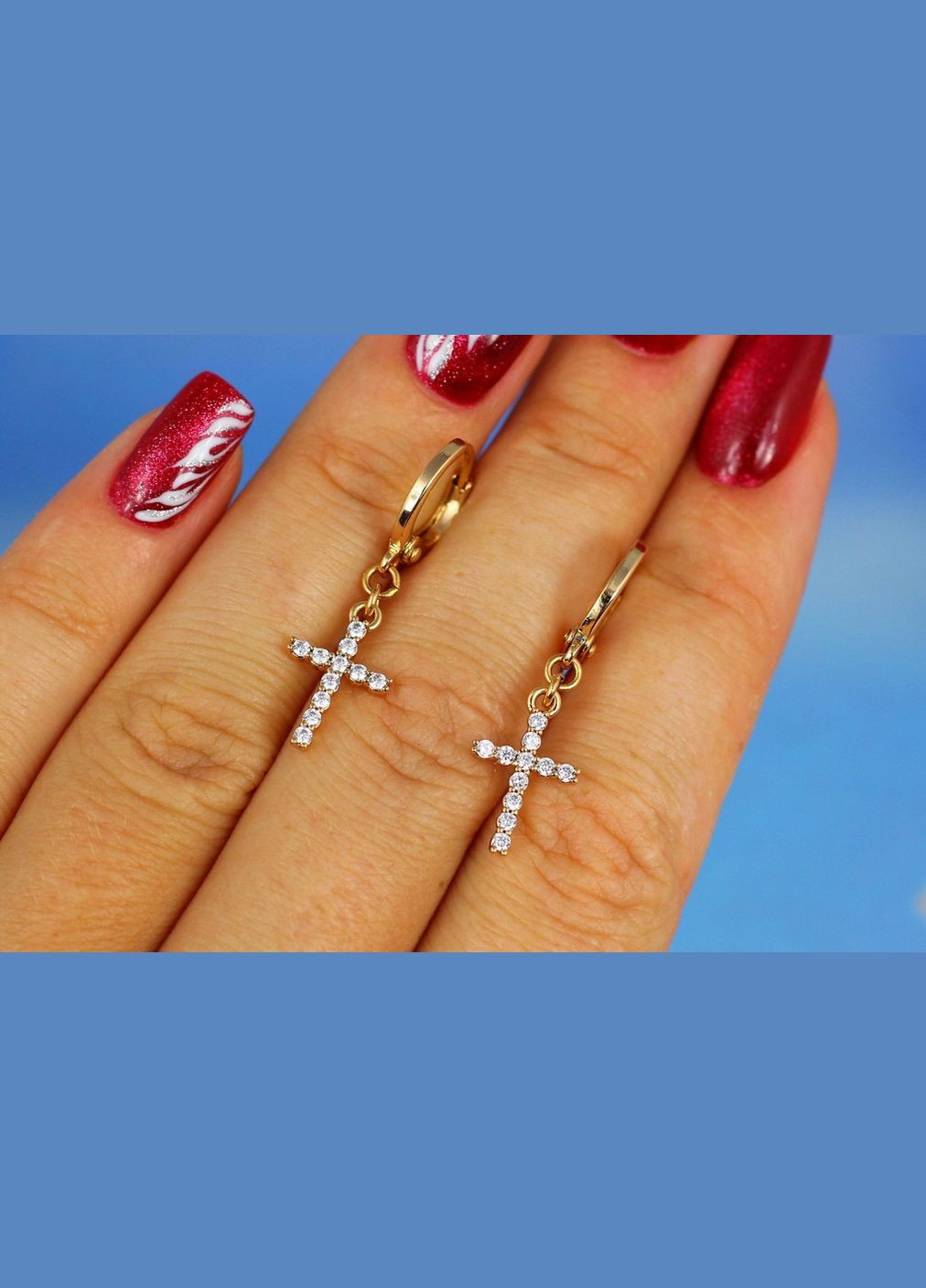 Серьги подвески крестики 3 см золотистые Xuping Jewelry (316607120)