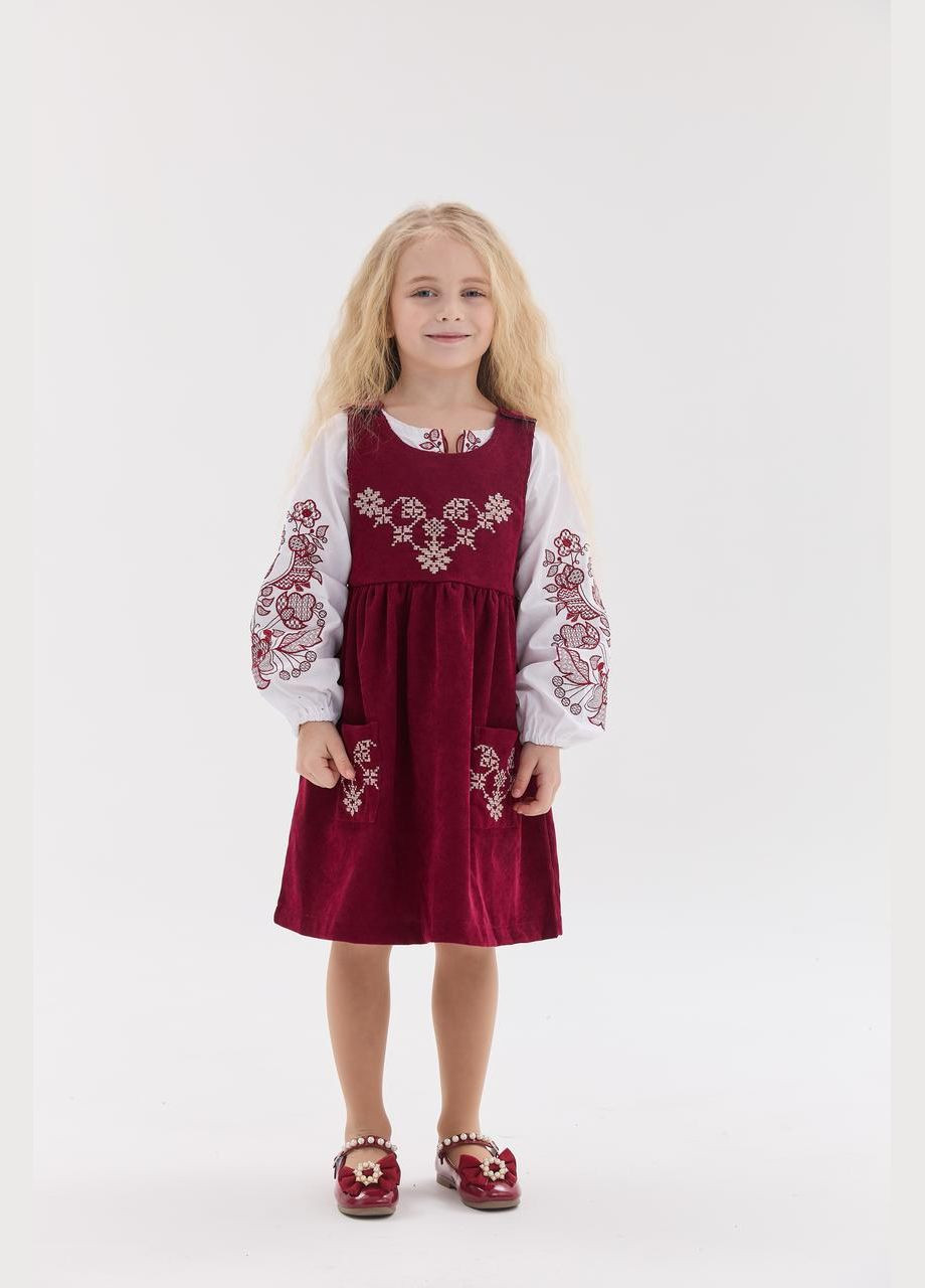 Бордовая сарафан с вышивкой для девочки "звездочка" MEREZHKA узор орнамент полиэстер (322650202)