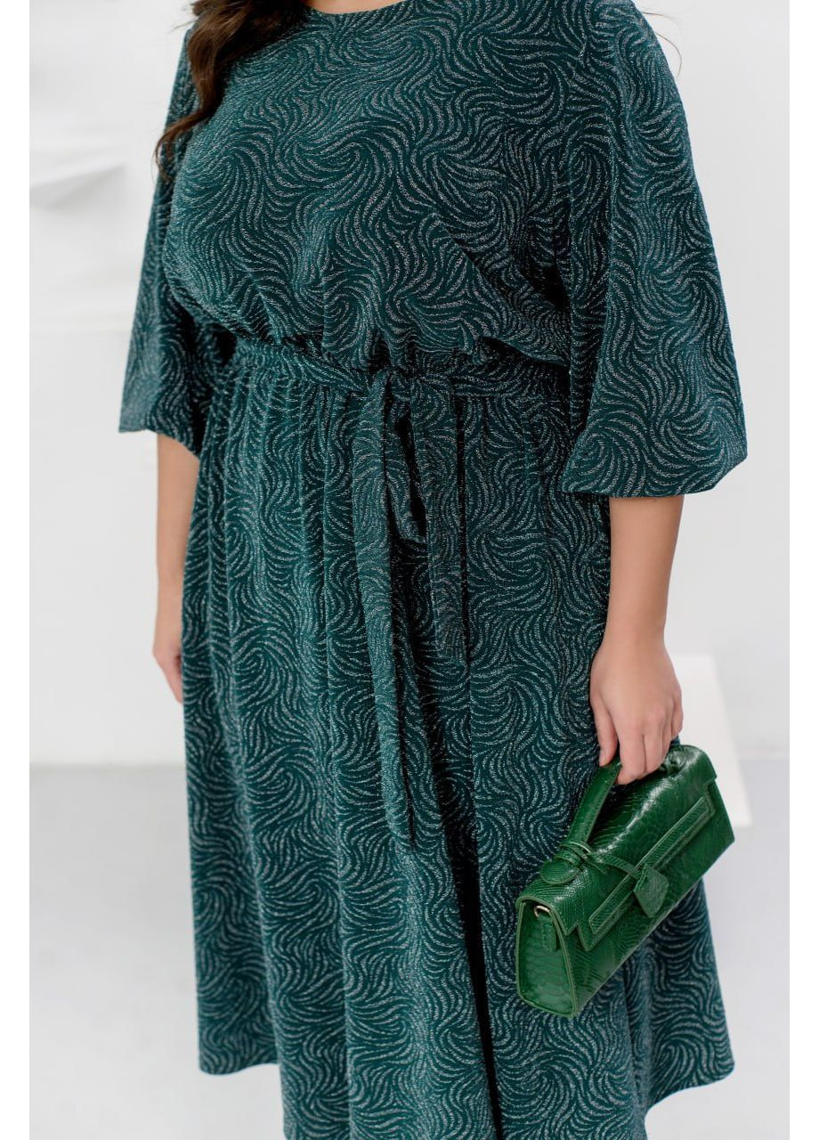 Зеленое праздничный, коктейльное, вечернее платье меди с мерцающим дизайном с пышной юбкой MoDiva с абстрактным узором