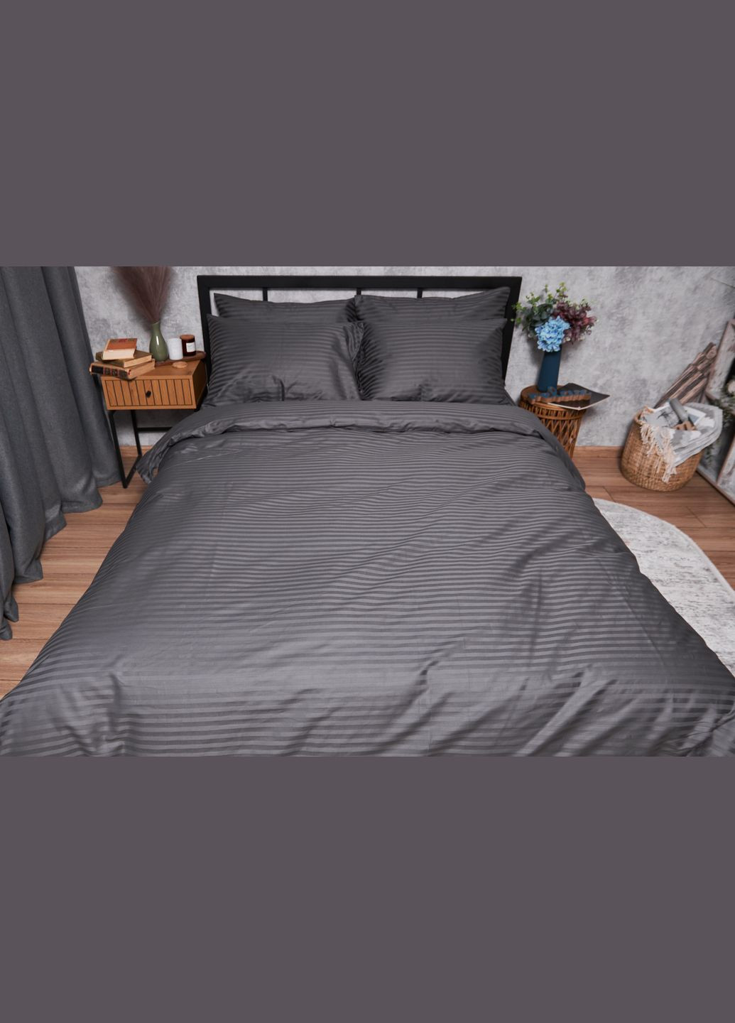 Комплект постільної білизни Satin Stripe сімейний 160х220х2 наволочки 2х50х70 (MS-820003706) Moon&Star Stripe Black (288044263)