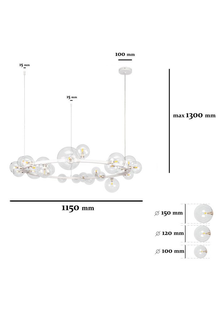 Белая круглая люстра с шариками на 24 лампы "Bubbles" (918LP267-24 WH+CL) No Brand (370071481)