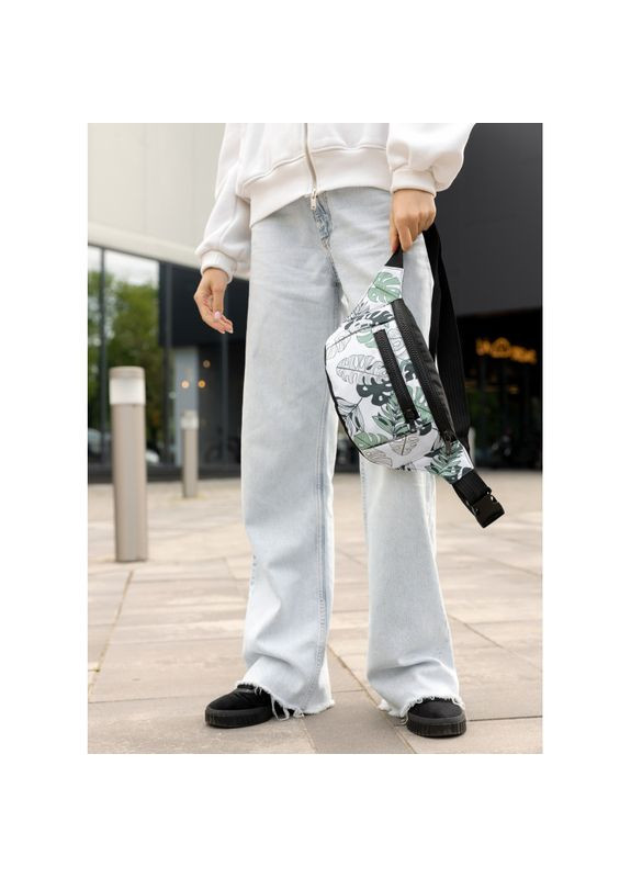 Велика жіноча сумка на пояс бананка Tirso Max принт "Leaves" Sambag (331283506)