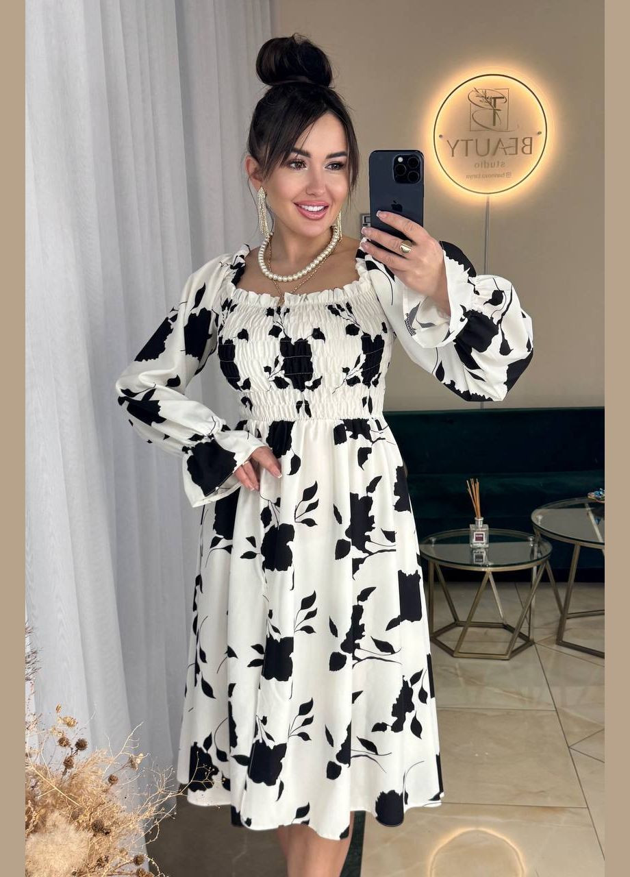 Белое кэжуал платье No Brand с цветочным принтом