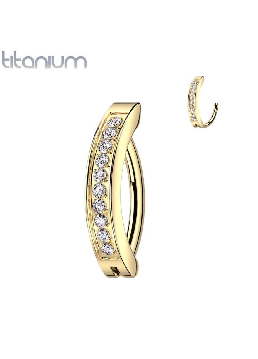 Серьга кликер из титана RHTN02-1410-GD для пирсинга в пупок с фианитами (Штанга: 10мм) Spikes (335032983)