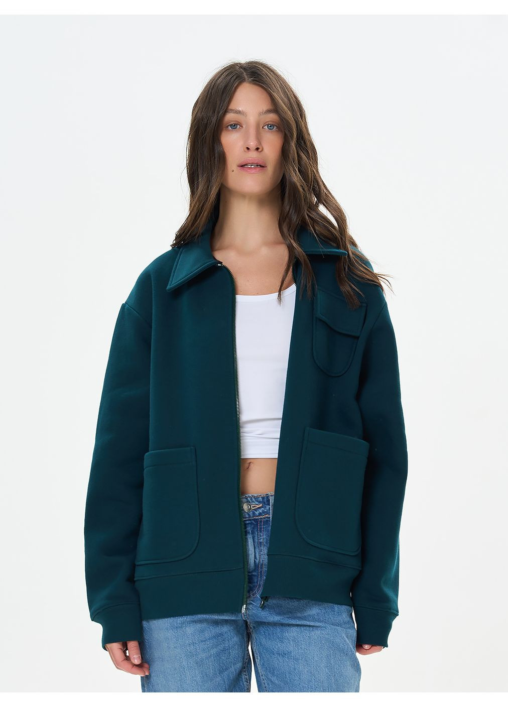 Бомбер женский теплый в цвете темное море ТМ РОЗА Роза на молнии (366671243)