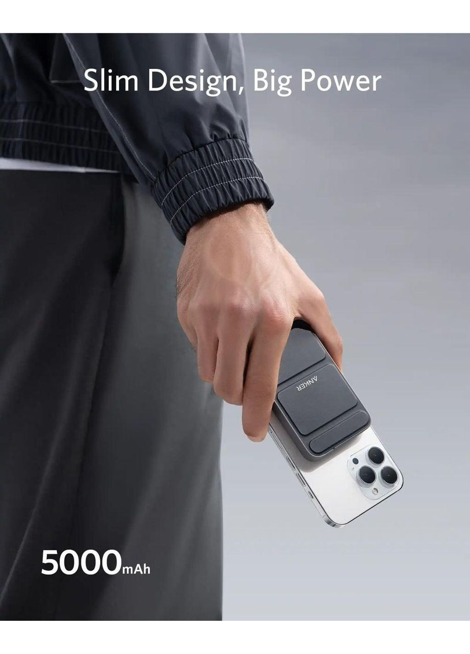 Магнітний павербанк 621 MagGo 5000 mAh 12W з бездротовою зарядкою та підставкою Anker (349824341)