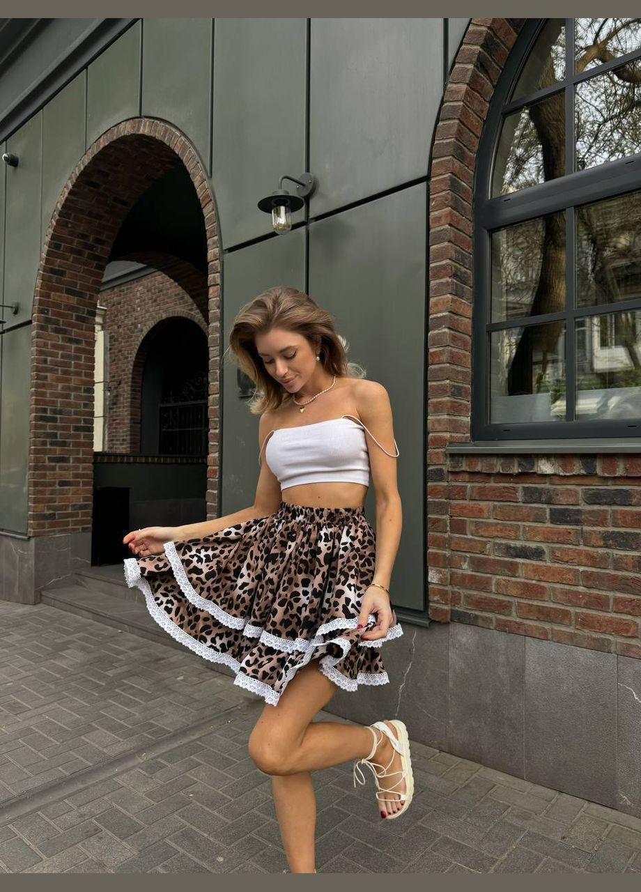 Коричневая повседневная однотонная женская пышная юбка Avanti