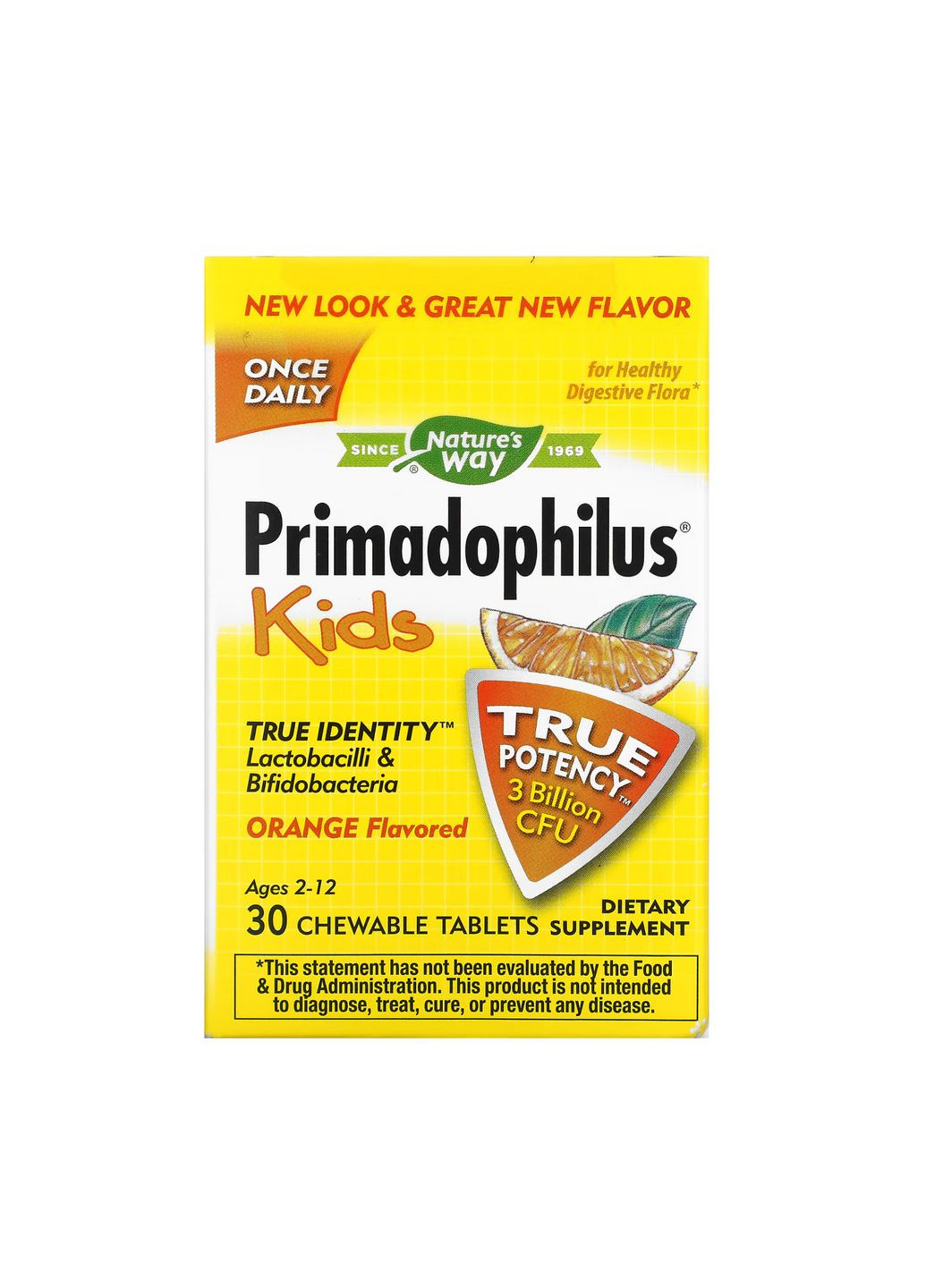 Пробиотики для детей Primadophilus 30 таблеток поддержка пищеварения апельсиновый вкус Nature's Way (367956667)