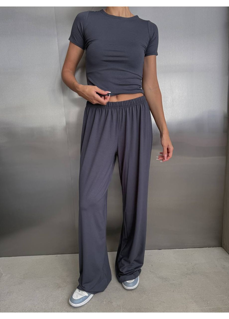 Жіночий костюм-трійка з віскози (футболка + лонгслів + палаццо) queensleep_7km 1628 (350199239)