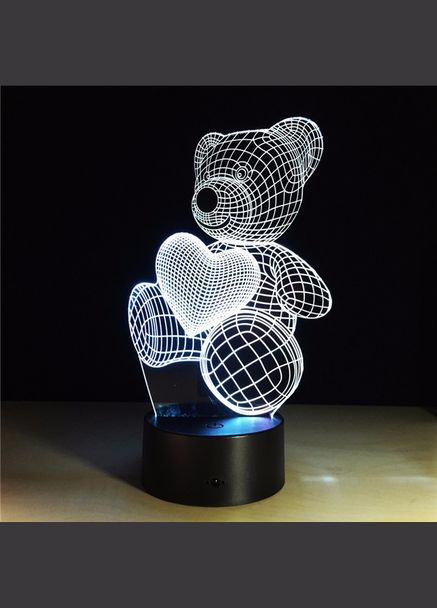 Подарок девочке Светильник-ночник 3D с пультом управления Мишка с сердцем Creative (307396385)