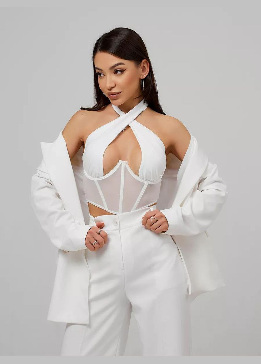 Топ жіночий топ-бюстьє корсетно типу з легким утягненям брителі на шиї Persephone чорний No Brand Топ Persephone (324235163)