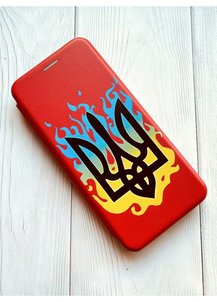 Чохол-книжка червоний з малюнком на Xiaomi Redmi Note 14 4G Тризуб Полум'я (принт 257) Creative (364688118)