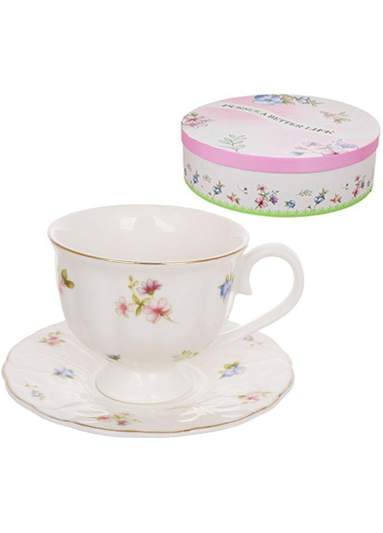 Чайно-кофейный фарфоровый набор "Винтаж Флорал" 6 чашек 200мл и 6 блюдец BonaDi (365248434)