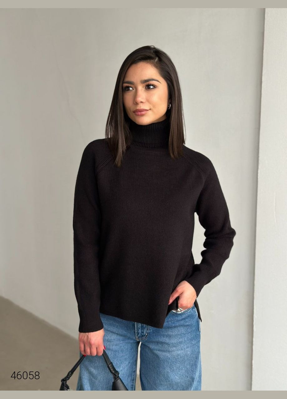 Чорний демісезонний светр жіночий оверсайз з високим коміром Liton