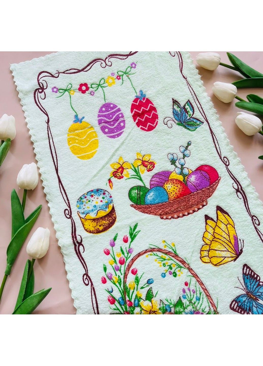 Рушник кухонний (мікрофібра)- Великдень 35*70 см, колір світло-салатовий, арт 017997, 1 шт No Brand салатовий