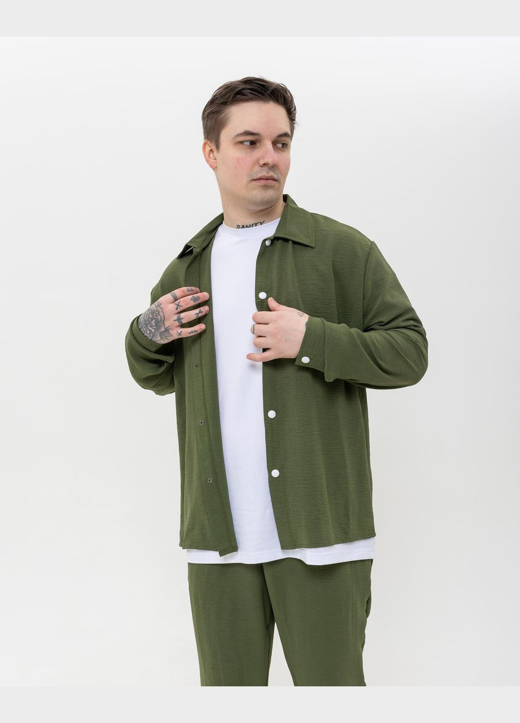 Оливковий (хакі) демісезонний костюм чоловічий сорочка-штани з сорочкою, брючний No Brand