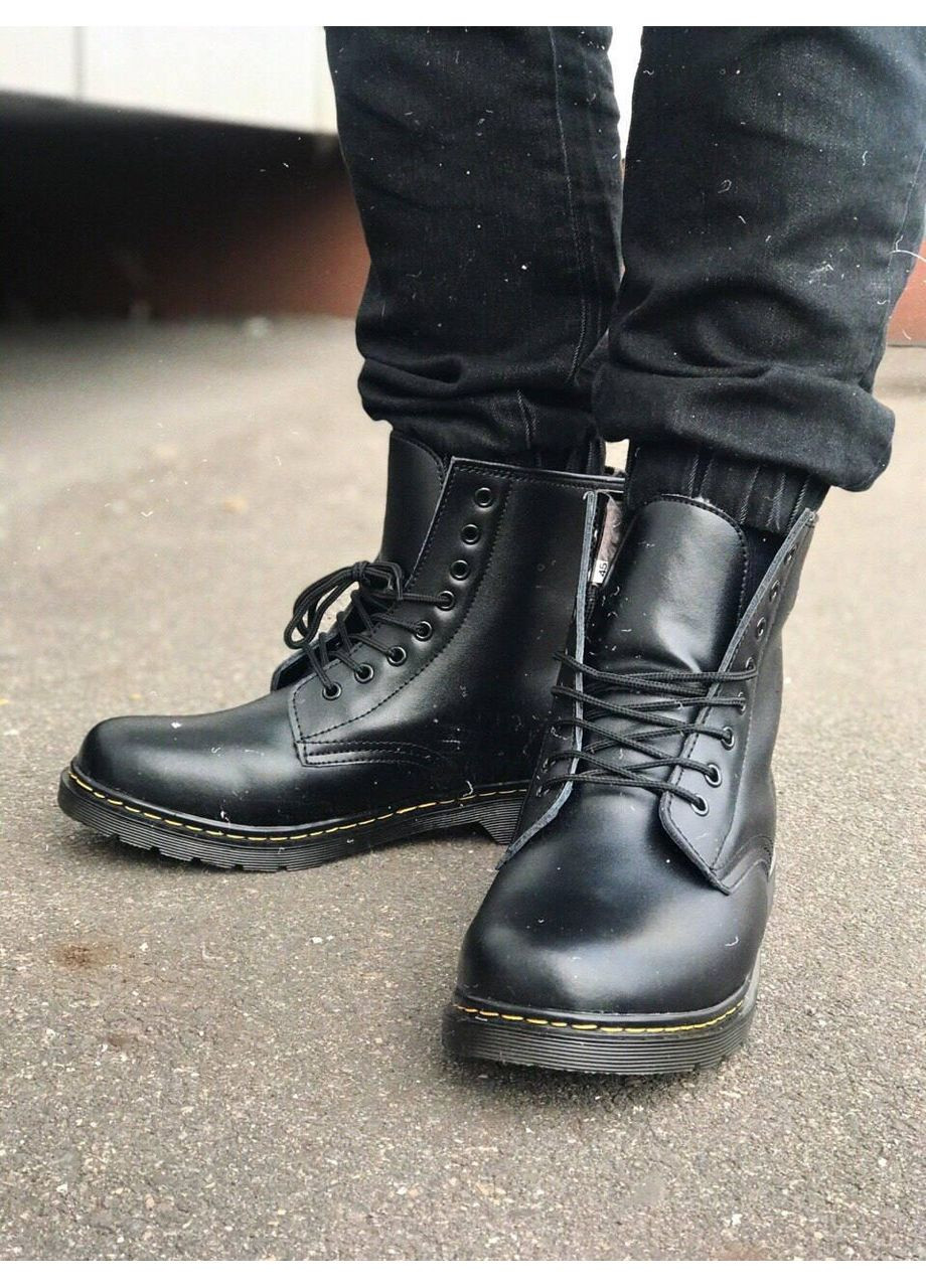 Зимние ботинки женские dr. martens 1460 black 11822006 доктор мартенс (мех) берцы No Brand без декора из искусственной кожи