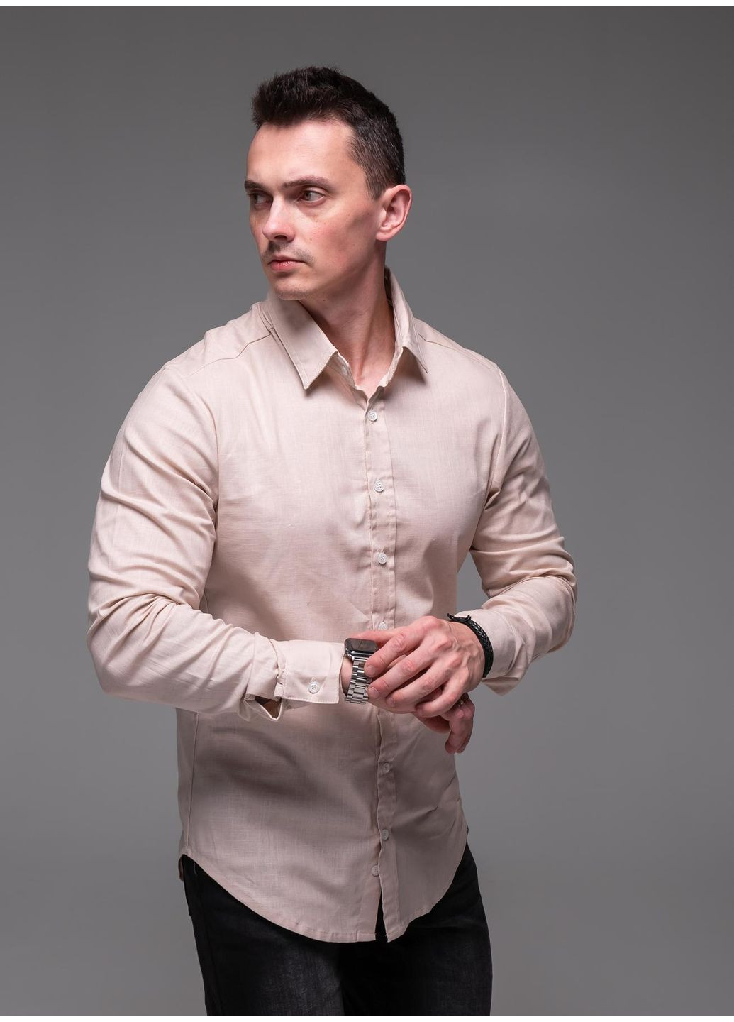 Бежевая повседневный, классическая рубашка однотонная No Brand