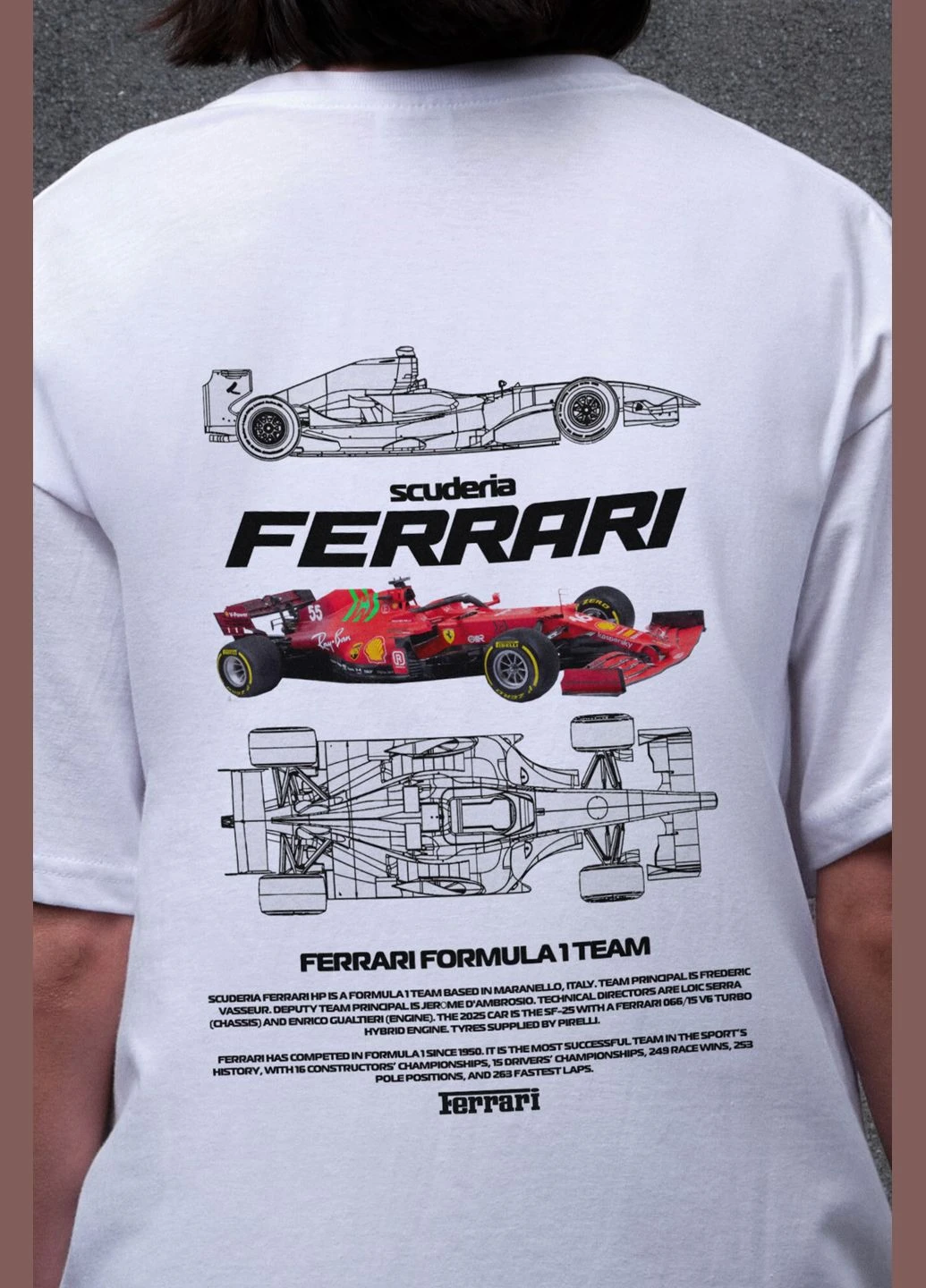 Женская Оверсайз Футболка с принтом Ferrari White Without - (337115887)
