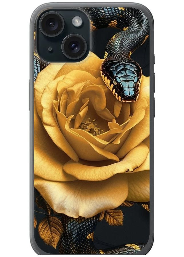 Силіконовий чохол 'Black snake and golden rose' для Endorphone Apple iPhone 15 (286763517)