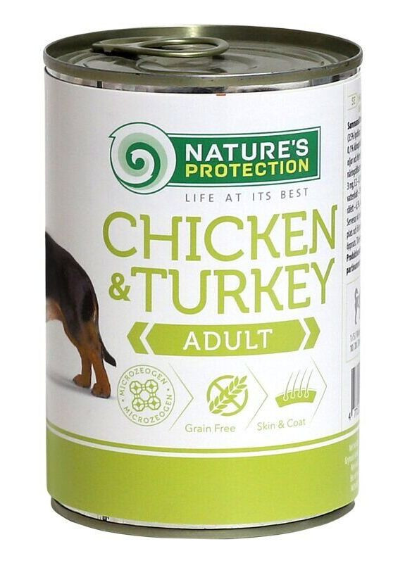 Вологий корм для дорослих собак всіх порід з куркою та індичкою Adult Chicken&Turkey 400г Nature's Protection (334179438)