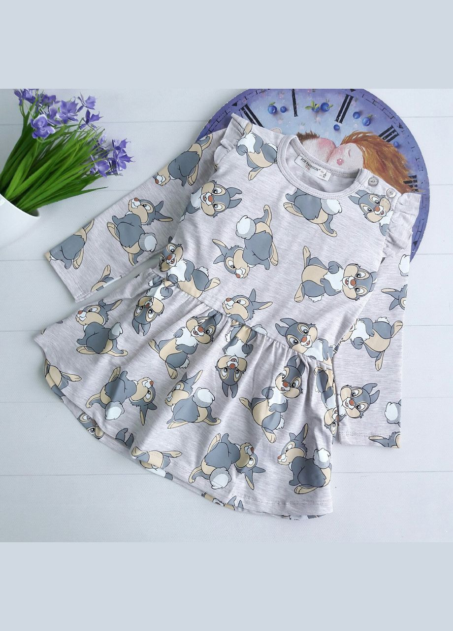 Сіра плаття дитяче "зайчик" з довгим рукавом 122 No Brand (351502143)