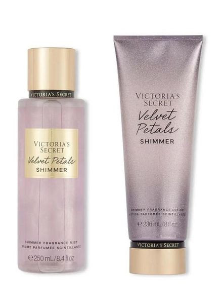Подарочный набор: Спрей и лосьон для тела с шиммером Velvet Petals Shimmer (Спрей 250 мл + Лосьон 236 мл) Victoria's Secret (349498705)