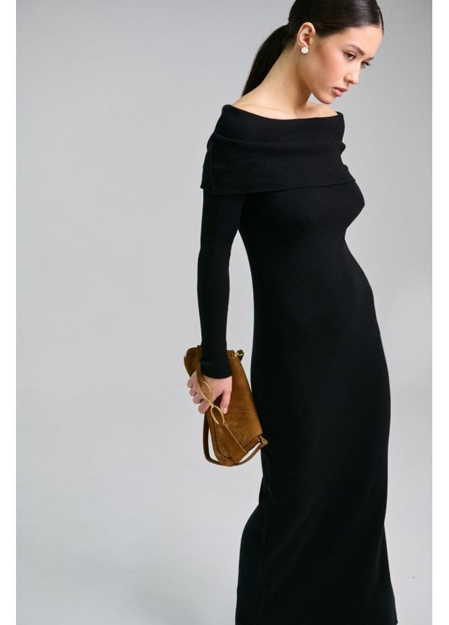 Черное праздничный нежное платье с открытыми плечами и эластаном для идеальной посадки (2824) Triko Bakh