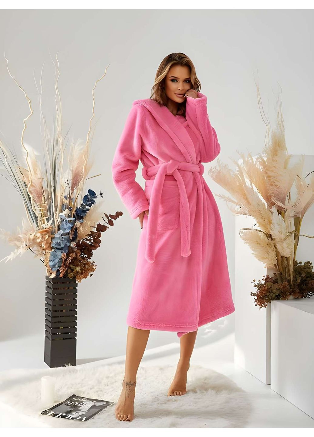 Жіночий теплий плюшевий м'який зимовий банний лазневий домашній халат із капюшоном зима ос... Україна (371548105)
