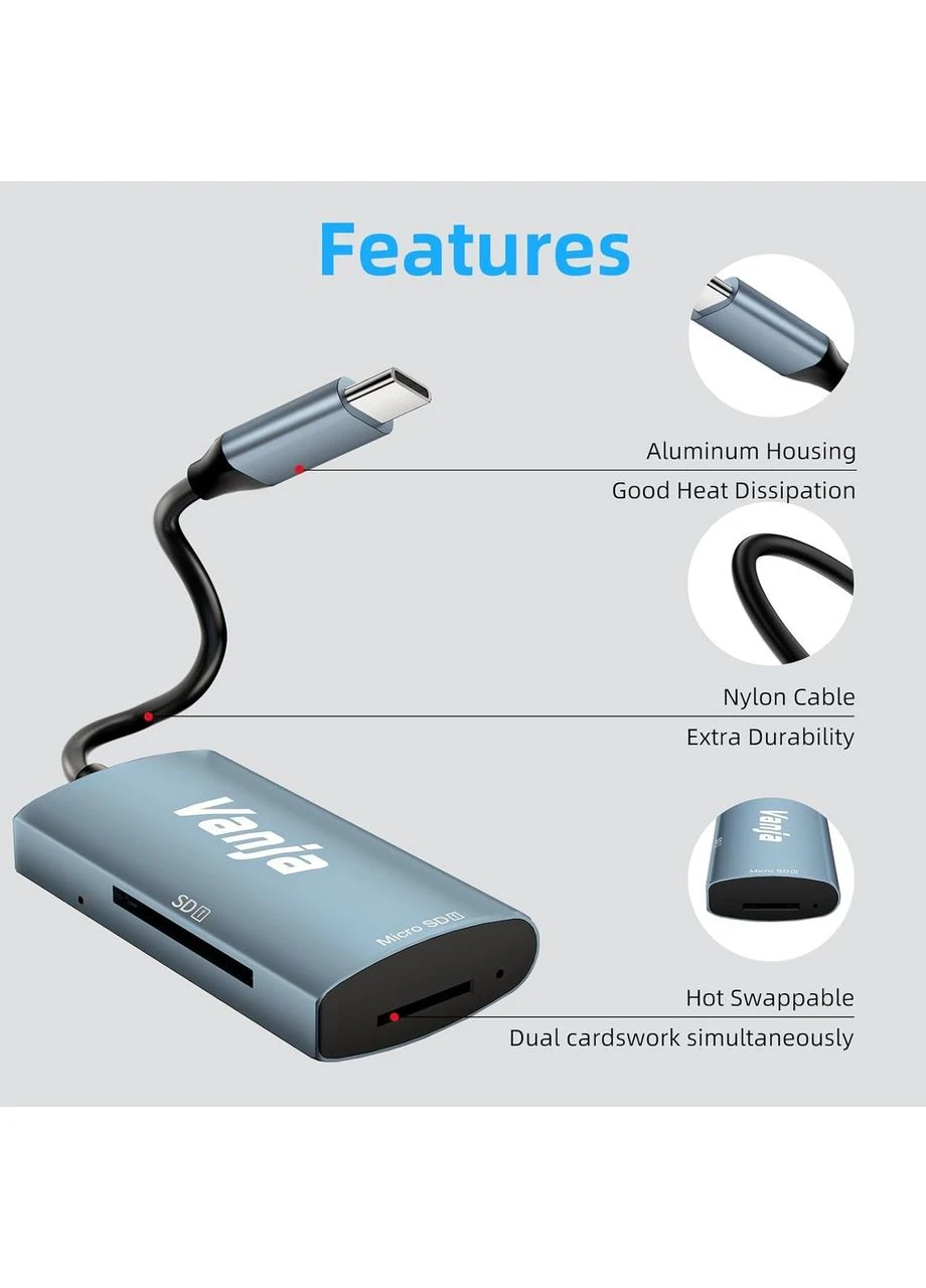 Кардридер Vanja USB Type C SD/Micro SD адаптер для карт пам'яті Thunderbolt 3 сумісний з MacBook Pro/Air iPad Pro Galaxy SDXC No Brand (388579643)