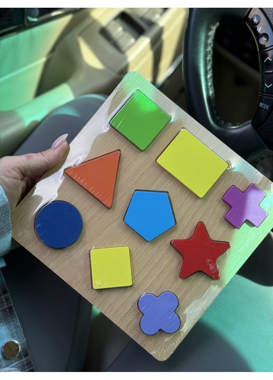 Деревянный сортер-пазл с геометрическими фигурами и цветами для детей No Brand (364553151)