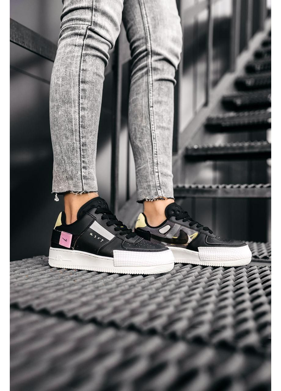 КРОССОВКИ ЖЕНСКИЕ NIKE AIR FORCE 1 TYPE 354 BLACK WHITE 2 НАЙК АИР ФОРС 1 ПРЕМИУМ No Brand чёрные демисезоны (368861846)