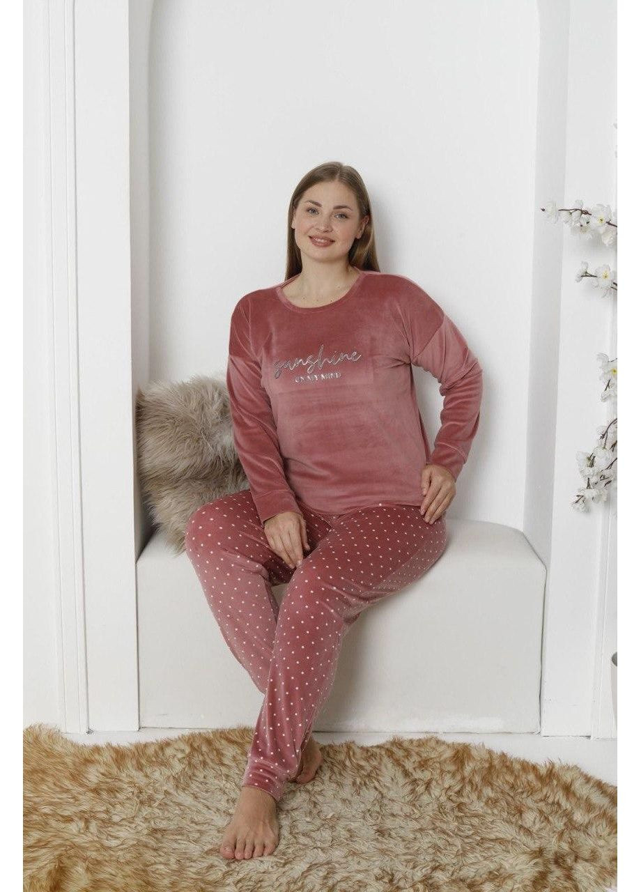 Темно-розовая всесезон домашняя пижама-костюм из велюра sunshine кофта + брюки Leyla